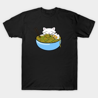 Cute cat eating ramen noodles T-Shirt